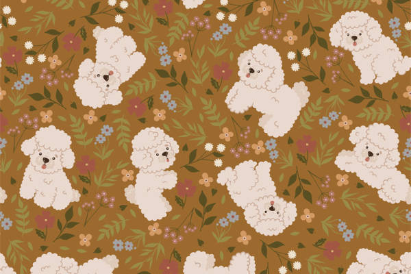 可爱卡通小狗与花卉图案面料印花服装印花设计