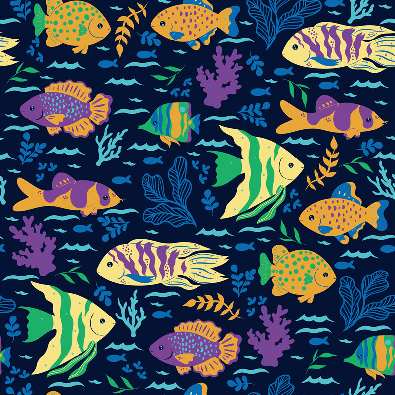海洋生物主题面料印花，夏季时尚服装印花设计
