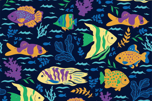 海洋生物主题面料印花,夏季时尚服装印花设计