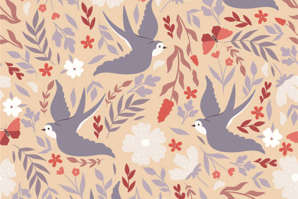 优雅自然风格面料印花 服装印花设计 鸟类花卉图案