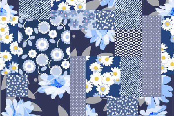 深蓝色优雅花卉面料印花，适合春夏服装印花设计