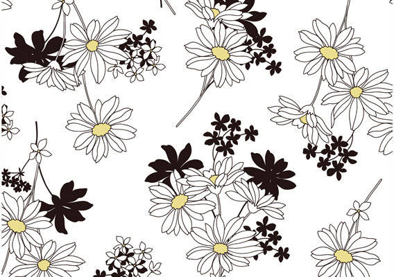 黑白花卉面料印花设计,经典服装印花图案