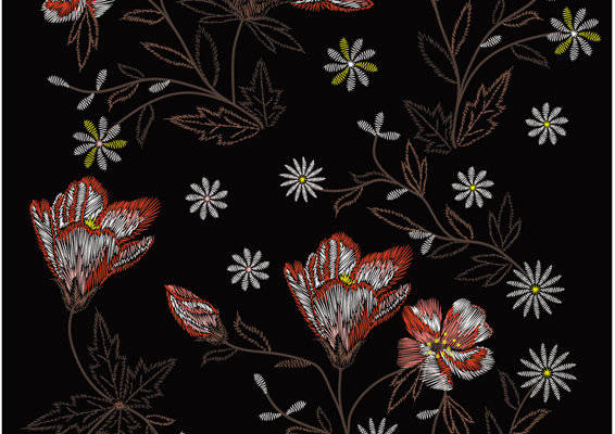 优雅花卉图案服装印花面料设计，适合春夏季节穿着