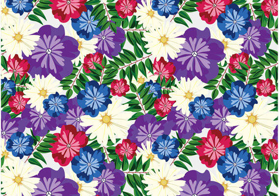 多彩花卉图案面料印花,时尚服装印花设计