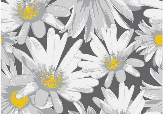 时尚灰色背景上的白色雏菊服装印花面料设计