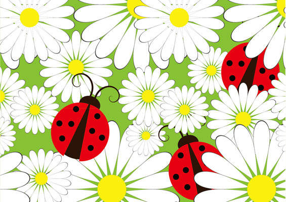 清新自然风面料印花：春日瓢虫与雏菊服装印花设计