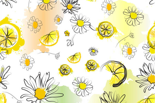 清新柠檬雏菊面料印花,夏季服装印花设计