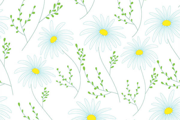 清新自然风格服装印花面料设计：雏菊与绿叶图案