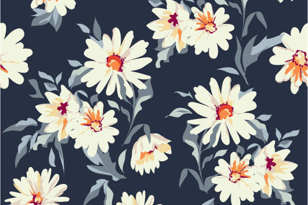 优雅深蓝底色花卉面料印花 时尚服装印花设计