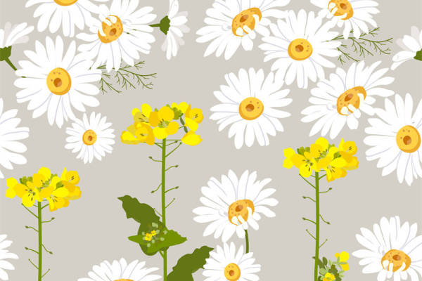 春日清新风格面料印花：白色雏菊与黄色小花服装印花设计