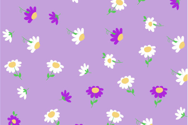 紫色背景上的白色和紫色雏菊服装印花面料设计