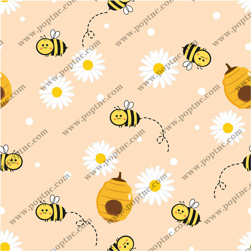 可爱蜜蜂与雏菊图案面料印花服装印花设计