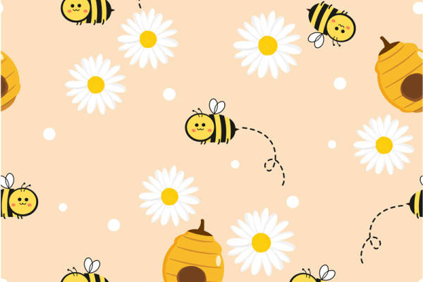 可爱蜜蜂与雏菊图案面料印花服装印花设计