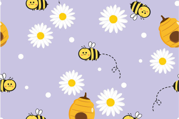 可爱蜜蜂与雏菊图案面料印花服装印花设计
