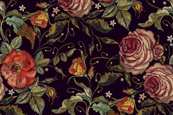 复古风格花卉面料印花，优雅服装印花设计