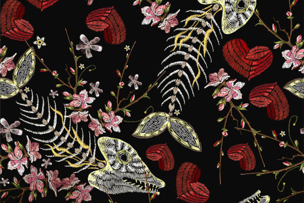 优雅花卉与蝴蝶图案服装印花面料设计