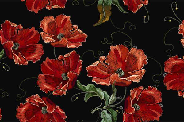 优雅红色花卉面料印花，打造经典服装印花设计