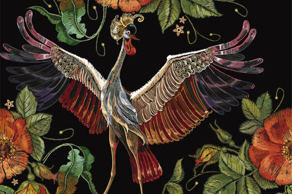 华丽孔雀花卉图案服装印花面料设计