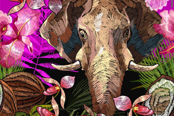 热带风情大象与花卉面料印花服装印花设计