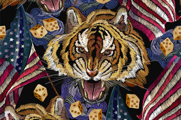 时尚美国国旗老虎面料印花服装印花设计