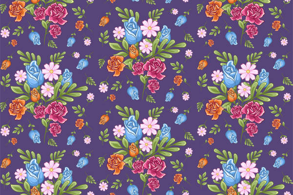 复古风格花卉面料印花，时尚服装印花设计