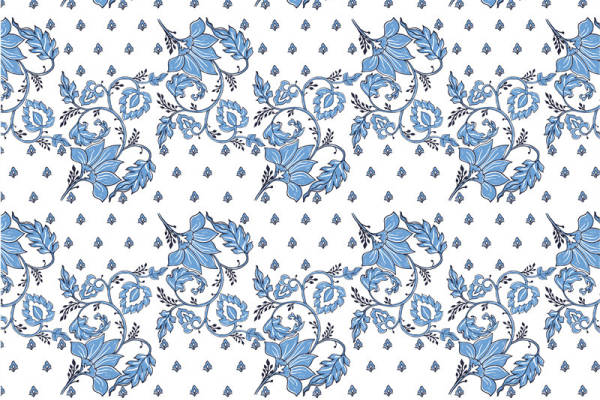 优雅蓝色花卉图案面料印花服装印花设计