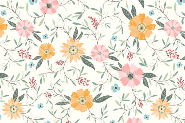 春日花卉图案面料印花 清新自然风格服装印花设计