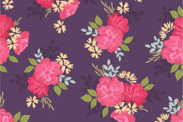 优雅紫色背景上的粉色花卉服装印花面料