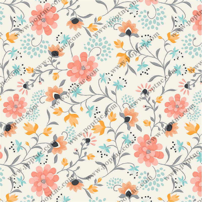 春日花卉图案服装印花面料设计, 清新自然风格