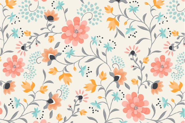 春日花卉图案服装印花面料设计, 清新自然风格