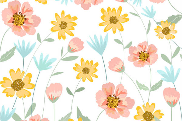 春日花卉图案面料印花 清新自然风格服装印花设计