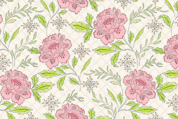 优雅粉色花卉图案面料印花，适合春季服装印花设计