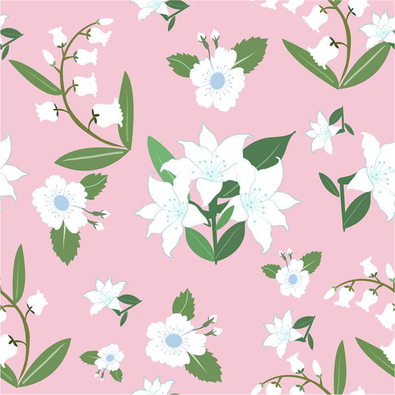 优雅粉色背景上的白色花朵服装印花面料设计