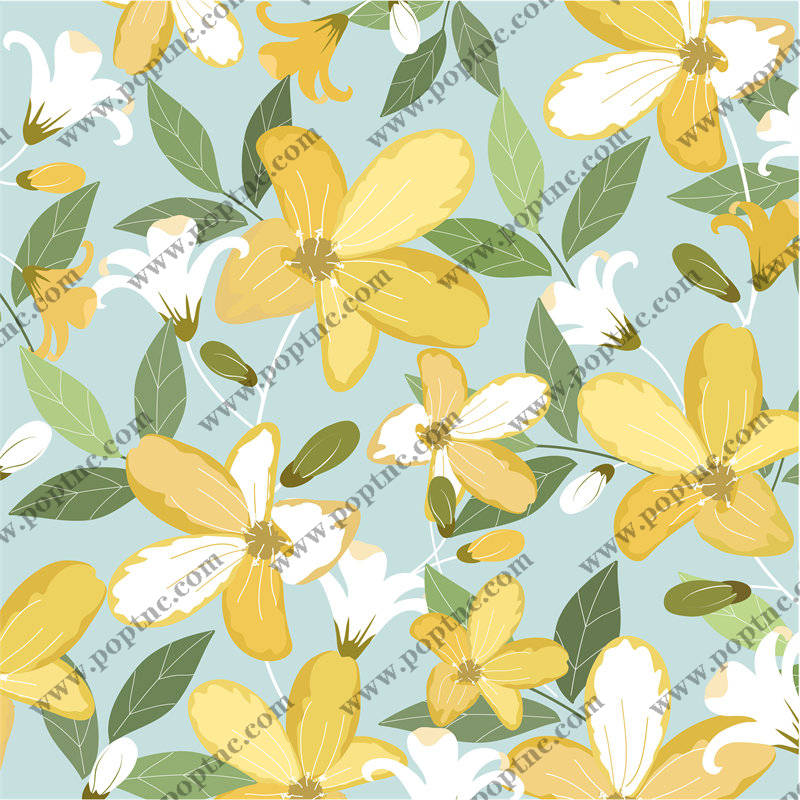 清新自然风格面料印花,黄色花卉服装印花设计