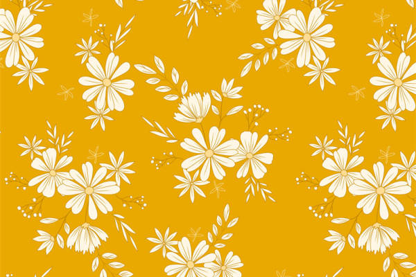 时尚黄色背景白色雏菊面料印花服装印花设计