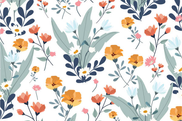 春日花卉图案面料印花,清新自然风格服装印花设计