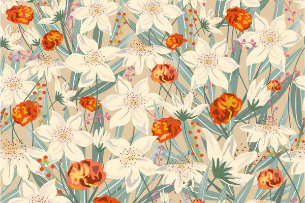 春日花卉图案面料印花,时尚服装印花设计