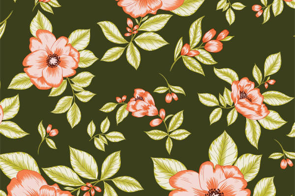 复古风格花卉面料印花，优雅服装印花设计