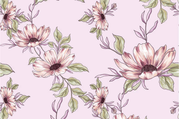 优雅粉色花卉图案面料印花 服装印花设计