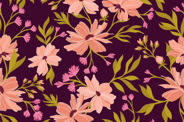 优雅花卉图案面料印花,时尚服装印花设计