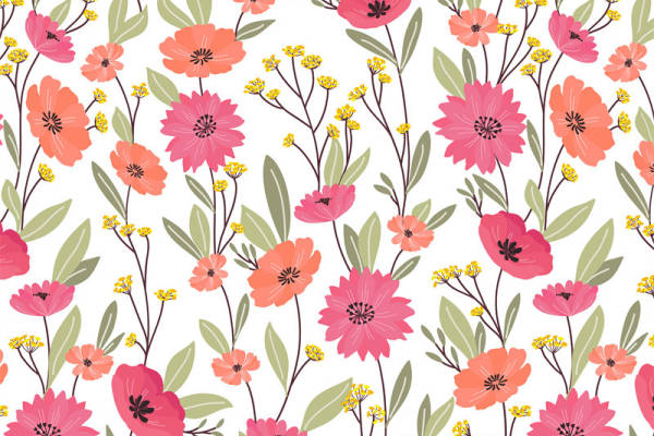 春日花卉图案面料印花，适合春季服装印花设计