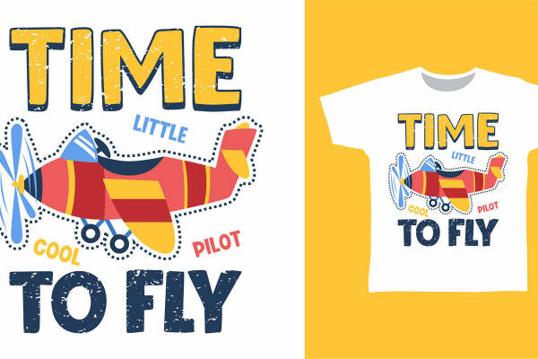 儿童时尚服装印花：'Time Little Cool Pilot to Fly'裁片印花设计