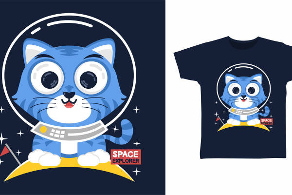 可爱太空探险猫裁片印花服装印花T恤设计