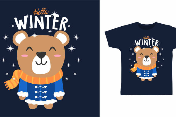 冬季可爱卡通熊裁片印花服装印花设计