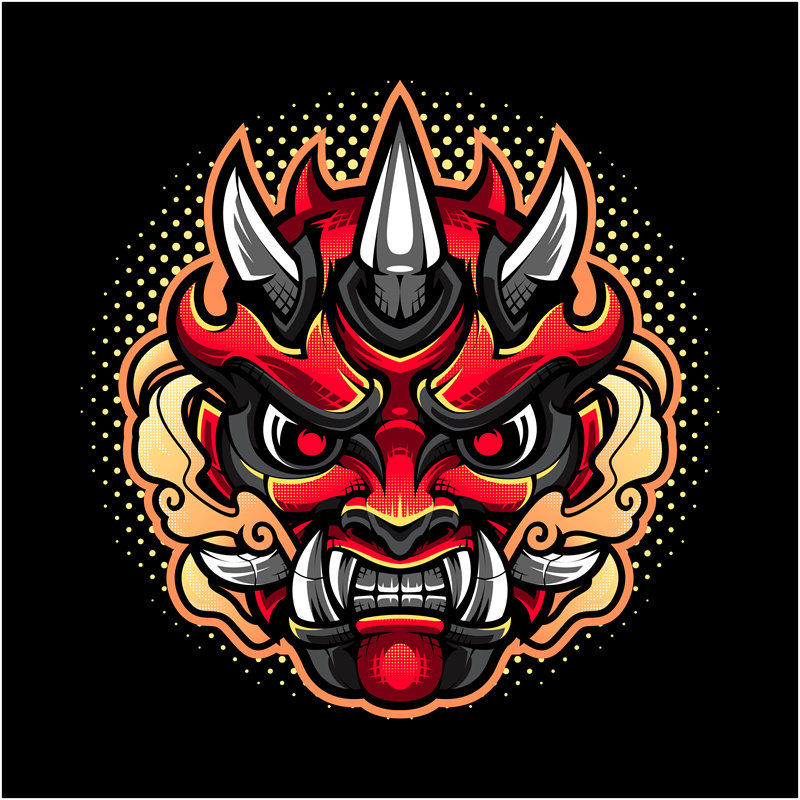传统风格红色恶魔裁片印花服装图案设计