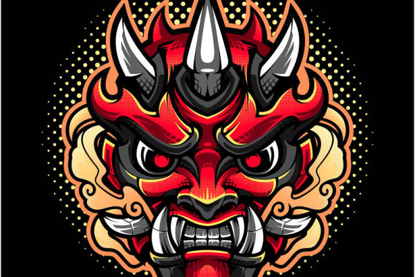 传统风格红色恶魔裁片印花服装图案设计