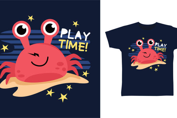 儿童卡通螃蟹裁片印花服装，活泼可爱夏日T恤