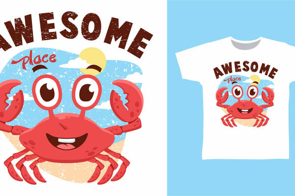 趣味卡通螃蟹裁片印花服装 打造夏日海滩风格