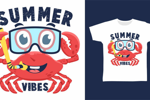 夏日风情卡通螃蟹裁片印花服装印花设计