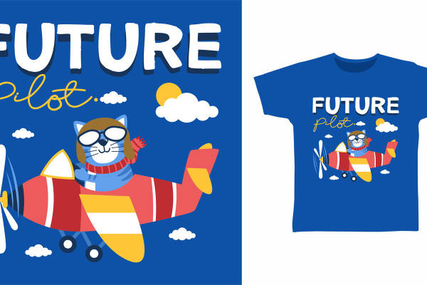 未来飞行员儿童服装印花设计,趣味卡通飞机图案裁片印花